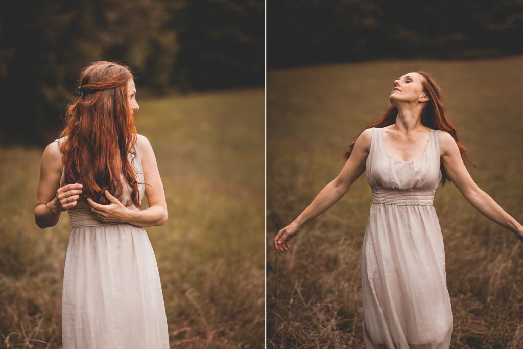 Portrait rothaarige Frau in Natur. Portraitfotograf Freiburg Fotostudio