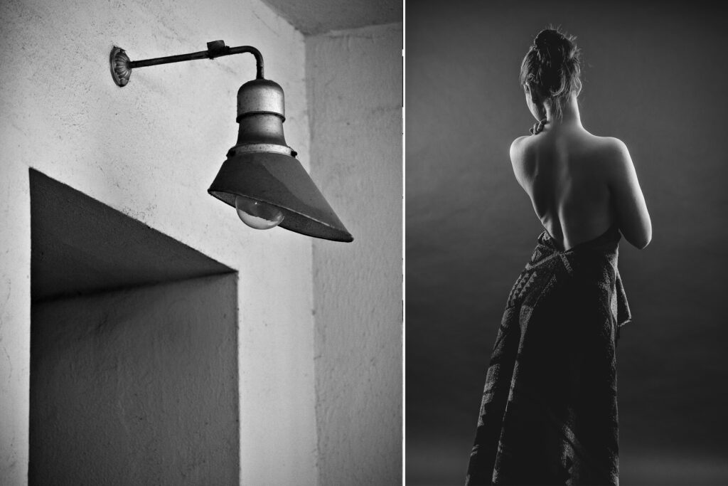 Schwarz/Weiß Aufnahme Rücken Frau. Portraitfotograf Freiburg Fotostudio